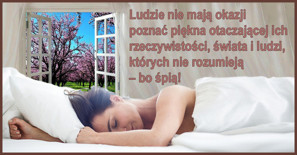 Ludzie nie mają okazji poznać piękna otaczającej ich rzeczywistości, świata i ludzi, których nie rozumieją – bo śpią!