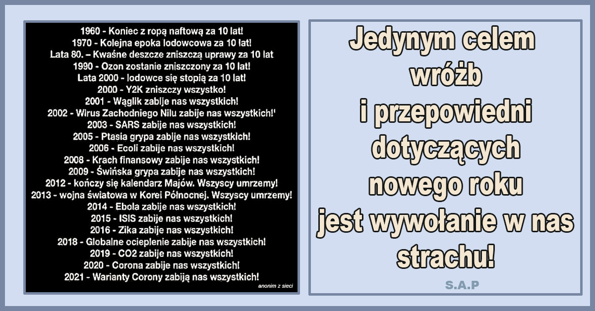 O wróżbach i przepowiedniach, o plandemii i jej odwołaniu, o jednostronnych debatach na temat stonkowania, o straszeniu i braku merytorycznej dyskusji.