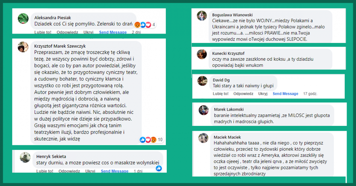 O Zełenskim i jego zdolnościach aktorskich, dziwnej wojnie na Ukrainie i diametralnie różnych reakcjach ludzi na tę wojnę.