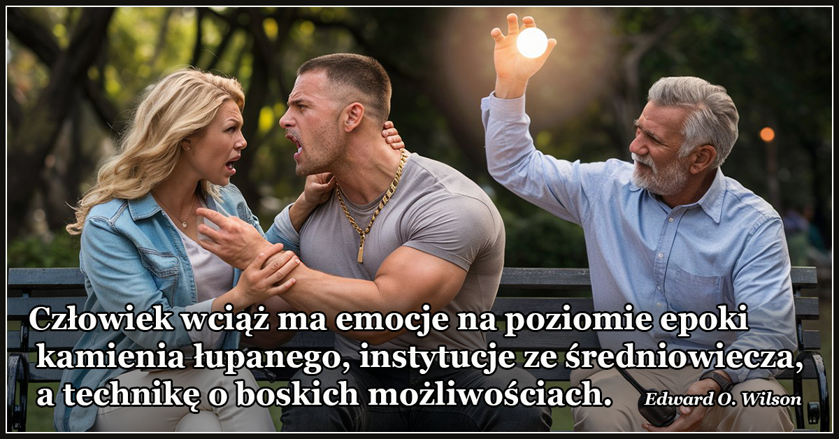 Człowiek wciąż ma emocje na poziomie epoki kamienia łupanego, instytucje ze średniowiecza, a technikę o boskich możliwościach.
