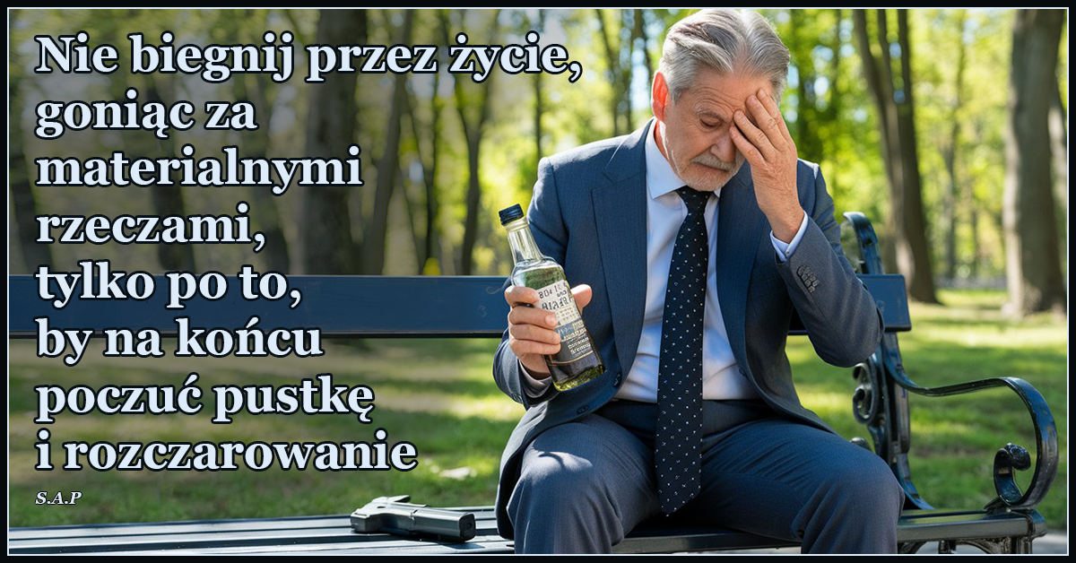 Nie biegnij przez życie, goniąc za materialnymi rzeczami, tylko po to, by na końcu poczuć pustkę i rozczarowanie.
