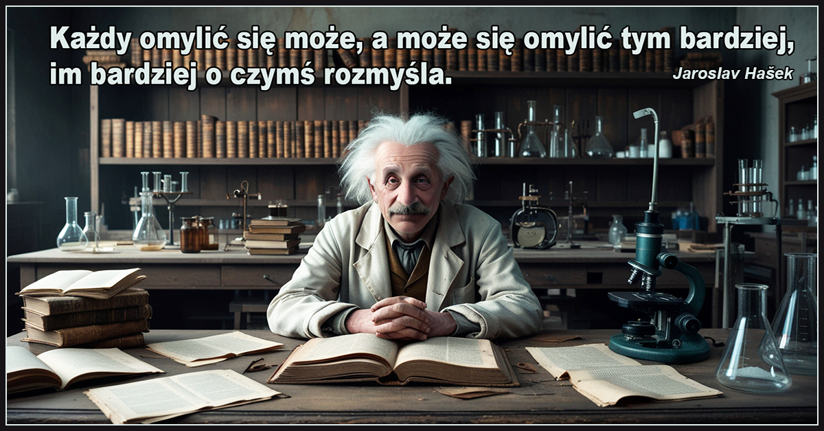 Każdy omylić się może a może się omylić tym bardziej, im bardziej o czymś rozmyśla - Jaroslav Hašek