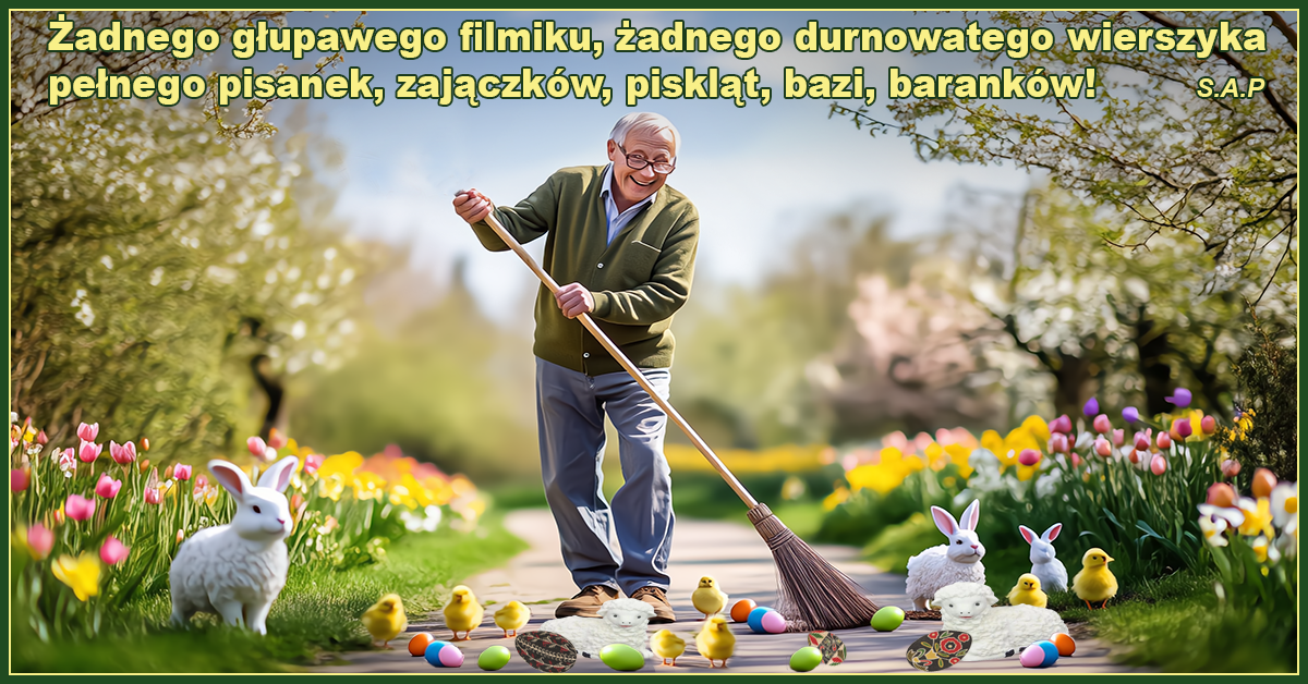 Żadnego głupawego filmiku, żadnego durnowatego wierszyka pełnego pisanek, zajączków, piskląt, bazi, baranków! - SAP