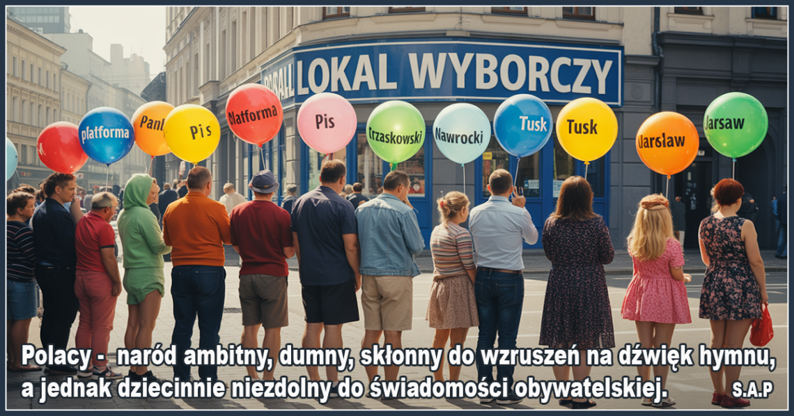 Polacy – naród ambitny, dumny, skłonny do wzruszeń na dźwięk hymnu, a jednak dziecinnie niezdolny do świadomości obywatelskiej. – SAP.