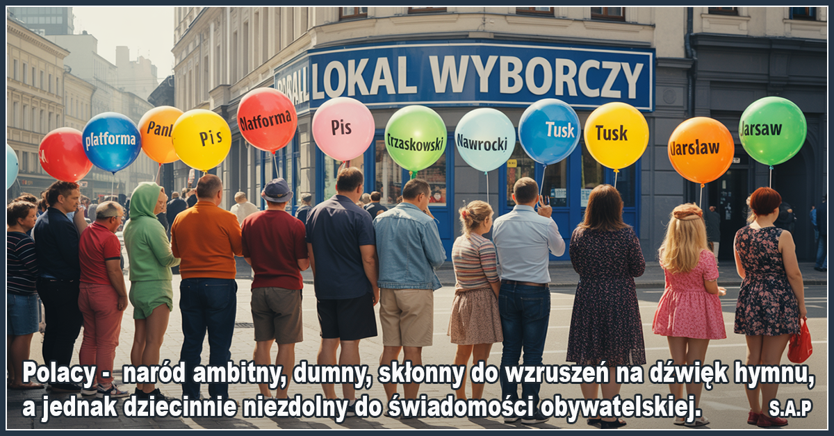 Polacy – naród ambitny, dumny, skłonny do wzruszeń na dźwięk hymnu, a jednak dziecinnie niezdolny do świadomości obywatelskiej. – SAP.