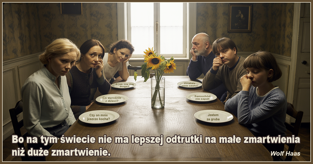 Bo na tym świecie nie ma lepszej odtrutki na małe zmartwienia niż duże zmartwienie. - Wolf Haas